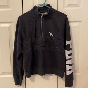 Pink Quarter Zip Collared Pullover Sweatshirt